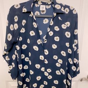 Navy blouse with white flowers